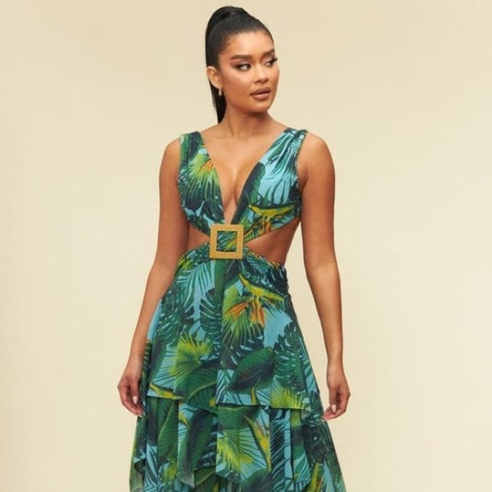 West Palm Maxi Tiered Cut Out Tropical Print Dress